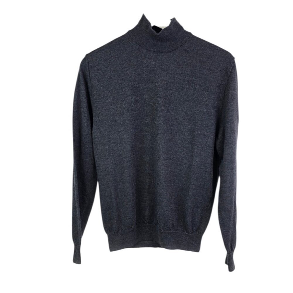 Canali Mens Long Sleeve High Neck Shirt, Lightweight Merino Wool, Grey 50/Medium